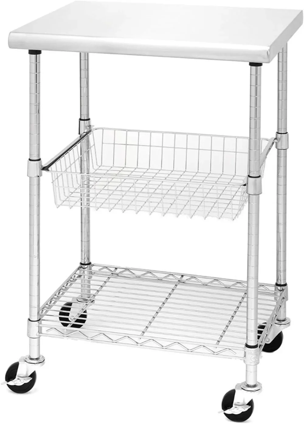 Commercial Stainless Steel Top Work Table Island Utility Cart Prep Station 78 for Restaurant Kitchen Warehouse Garage Hotel Home