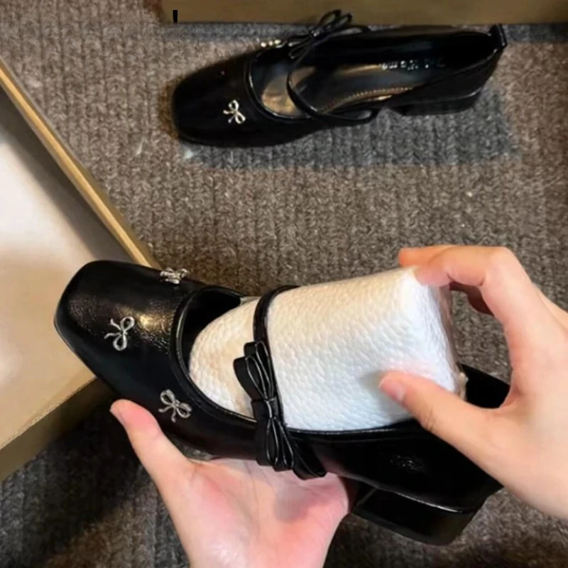 

Black Thick Heel Women Mary Jane Shoes Fashion Height Increase Party Dress Shoes Ladies Street Style Leather Shoes