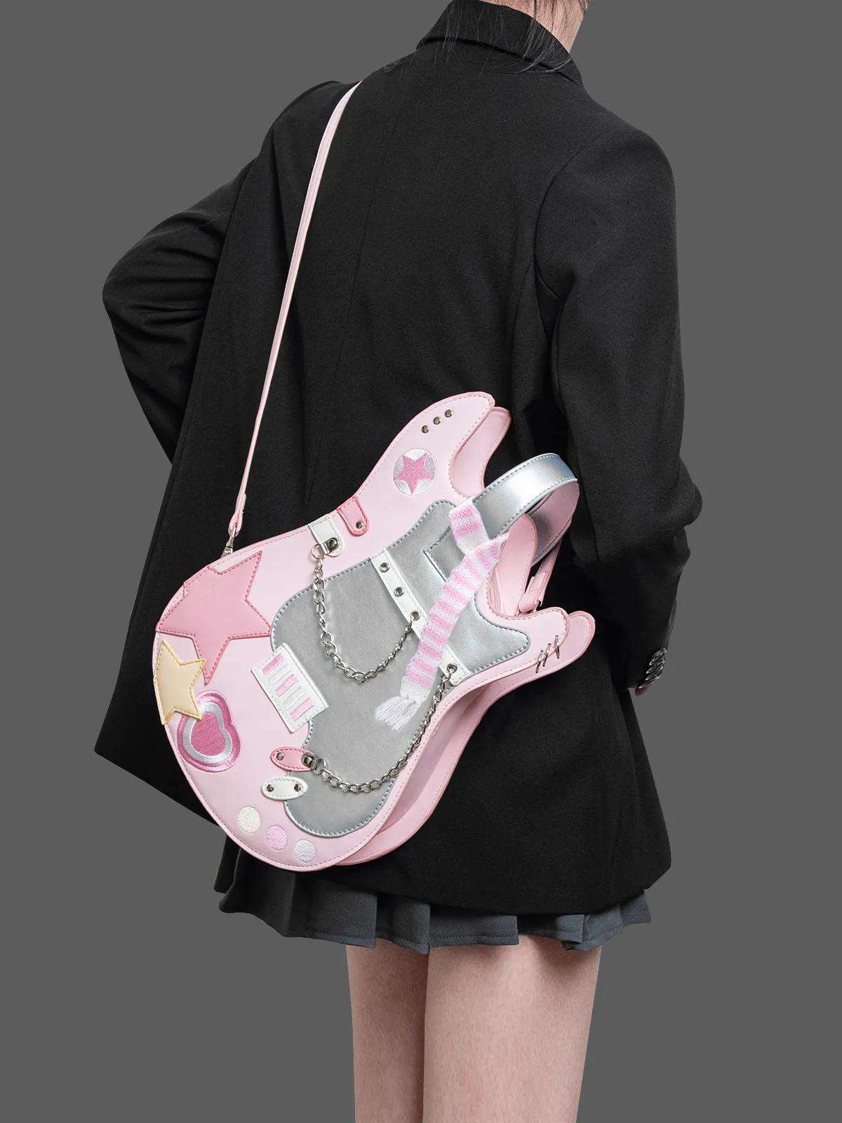 Creative Contrast Colors Cute Shoulder Bags Crossbody Bag Backpack Sweet Love Bag Original Silver Pink Guitar Bag