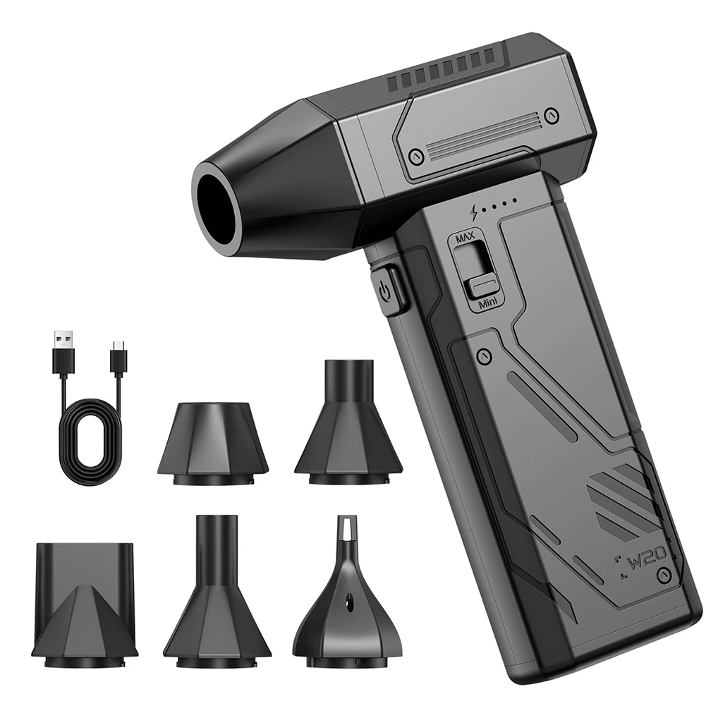 Cordless Reusable Air Duster for Electronics 180000 RPM Brushless Motor Fast Charging via USB-C 7500 mAh Battery Two Nozzles