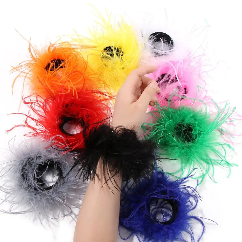 Children Gift Watch Cuff Sleeves Slap Bangle Ostrich Wristband Patting Circle Hair Accessories Feather Slap Bracelets