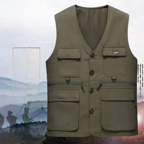 Men's Casual Thin Vest Spring Summer Autumn Two-Sided Wear Fishing Photography Vest Multi-Pocket Leisure Shoulder Pad
