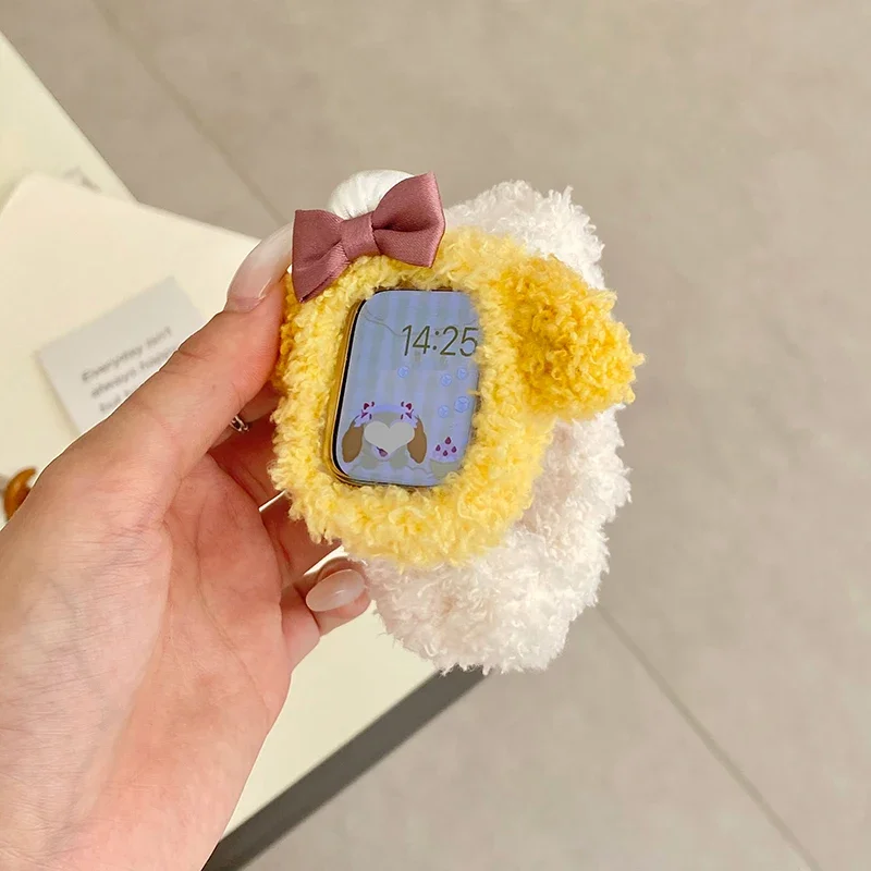 Winter Cute Plush Strap Case for Apple Watch Band 40mm 44mm 49 45 42 46 Elastic Hair Band Bracelet for IWatch Series 10 9 8 7 SE