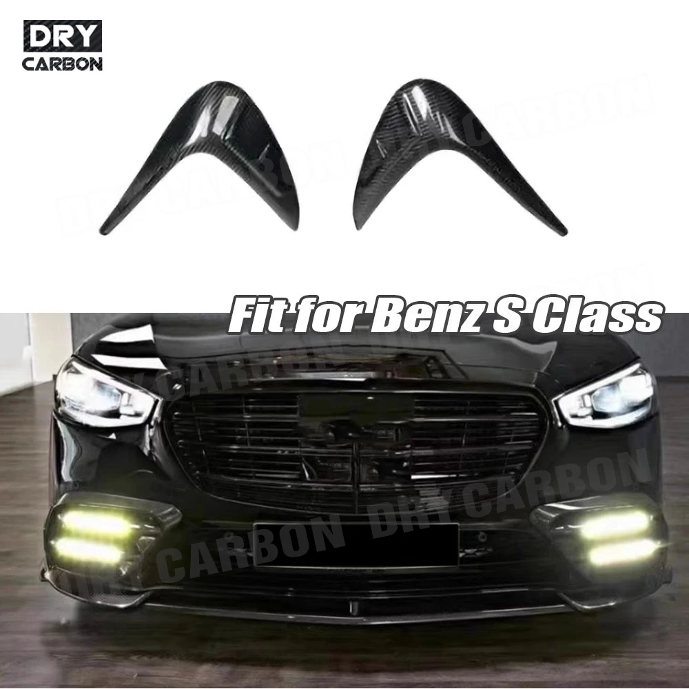 Carbon Fiber Front Fog Lamp Air Vent Trims Knife Strips for Benz S Class W223 S450 S500 Sport 2021-2023 FRP Body Kits