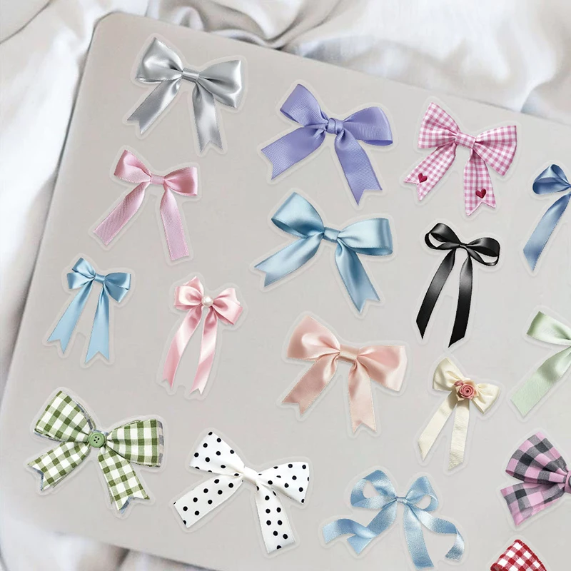 50Pcs Colorful Transparent Bow Stickers Lovely Cartoon PET Waterproof Decals DIY Notebook Phone Fridge Guitar Graffiti Toys
