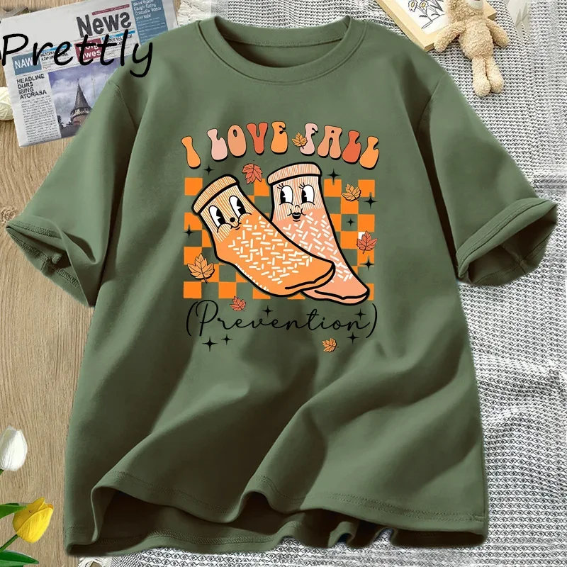 Retro I Love Fall Prevention Thanksgiving Nurse T Shirt Cotton Casual Short Sleeve T-shirt Retro Harajuku Graphic Tees