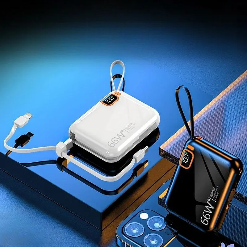 for Power Bank 20000mAh 66W Super Fast Charging with Built in Cable Mini Compact Portable Mobile Phone External Battery Pack