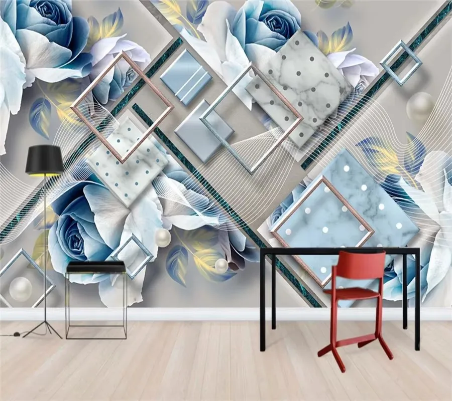 

Обои на заказ 3d современные минималистичные геометрические мраморные строчки Европейская роза фреска ретро абстрактный геометрический растительный узор Обои