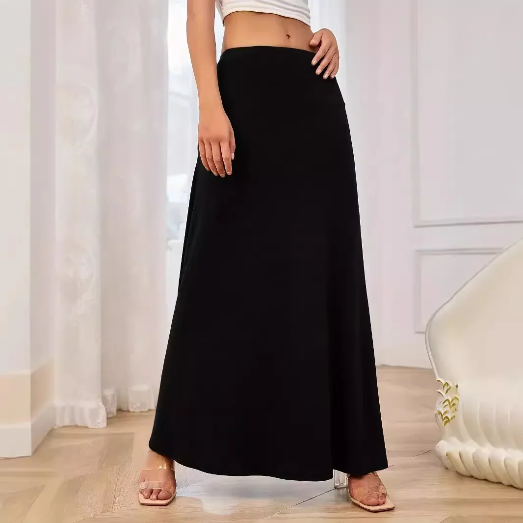 Women's Fashion Gentle Intellectual Style Solid Color Knit Skirt Office Commute Elegant A-line Maxi Skirt Casual Slim Fit Skirt