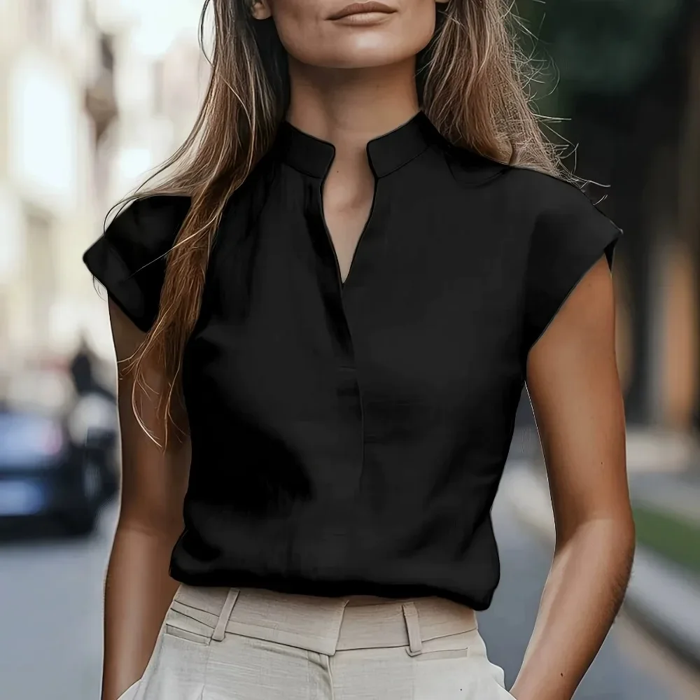 Women V-Neck Top Slim Fit Elegant Chic Soft Breathable Flattering Daily Office Work Street Comfy Spring Summer New