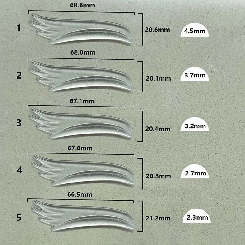 Cuscinetti in silicone per sollevamento ciglia Trasparente a forma di ala Glitter riutilizzabili sotto l'estensione delle ciglia Ciglia Perm Bigodino Accessori per il trucco