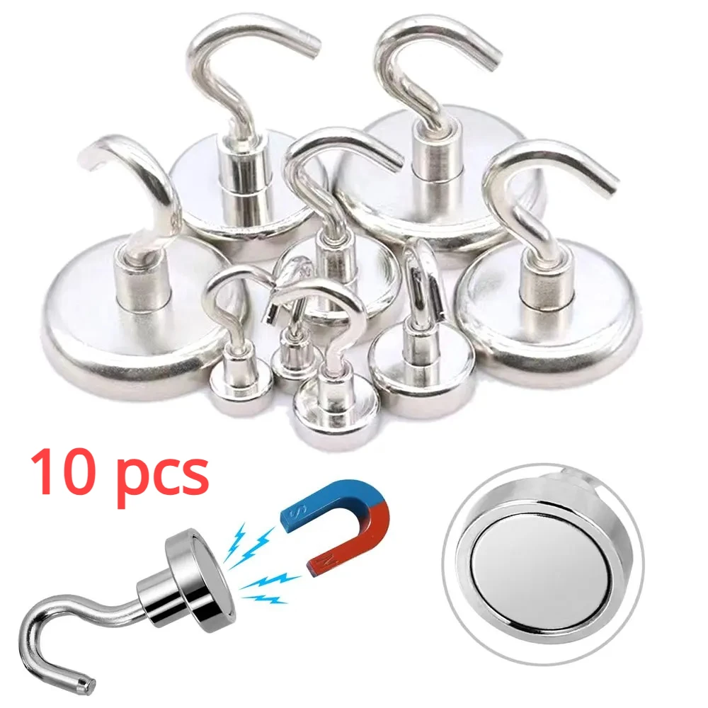 

10Pcs Powerful Magnet Strong Magnetic Hook Neodymium Magnets for Fridge Practical Load-bearing Hook Household Use Kitchen Bar