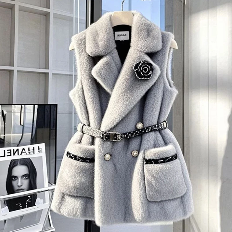 Abrigo de piel Chaleco de mujer 2025 Nueva ropa gris en capas de otoño invierno