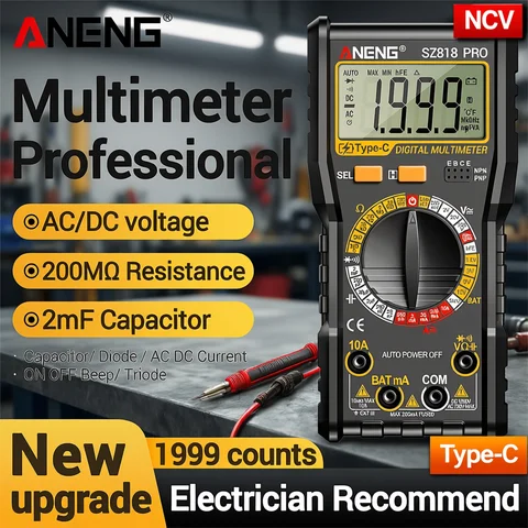 ANENG Digital Multimeters Rechargeable SZ818 Professional AC/DC Voltage NCV Ammeter Voltmeter HFE Triode Capacitor Test Tools