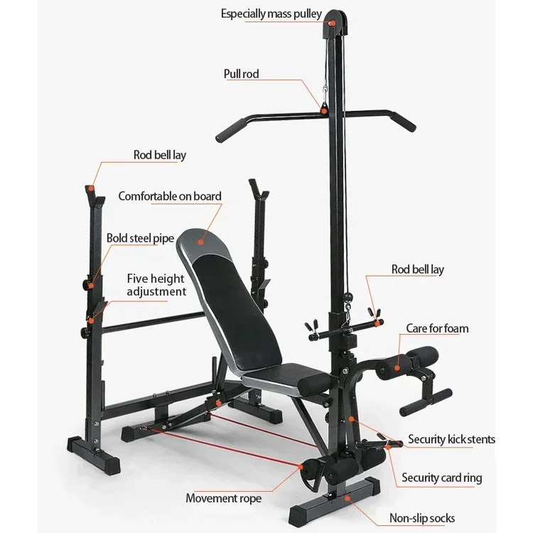 Multifunctional Barbell Weight Lifting Power Rack Adjustable Bench Barbell Bed Squat Rack High Pull Weight Bed Bench Press