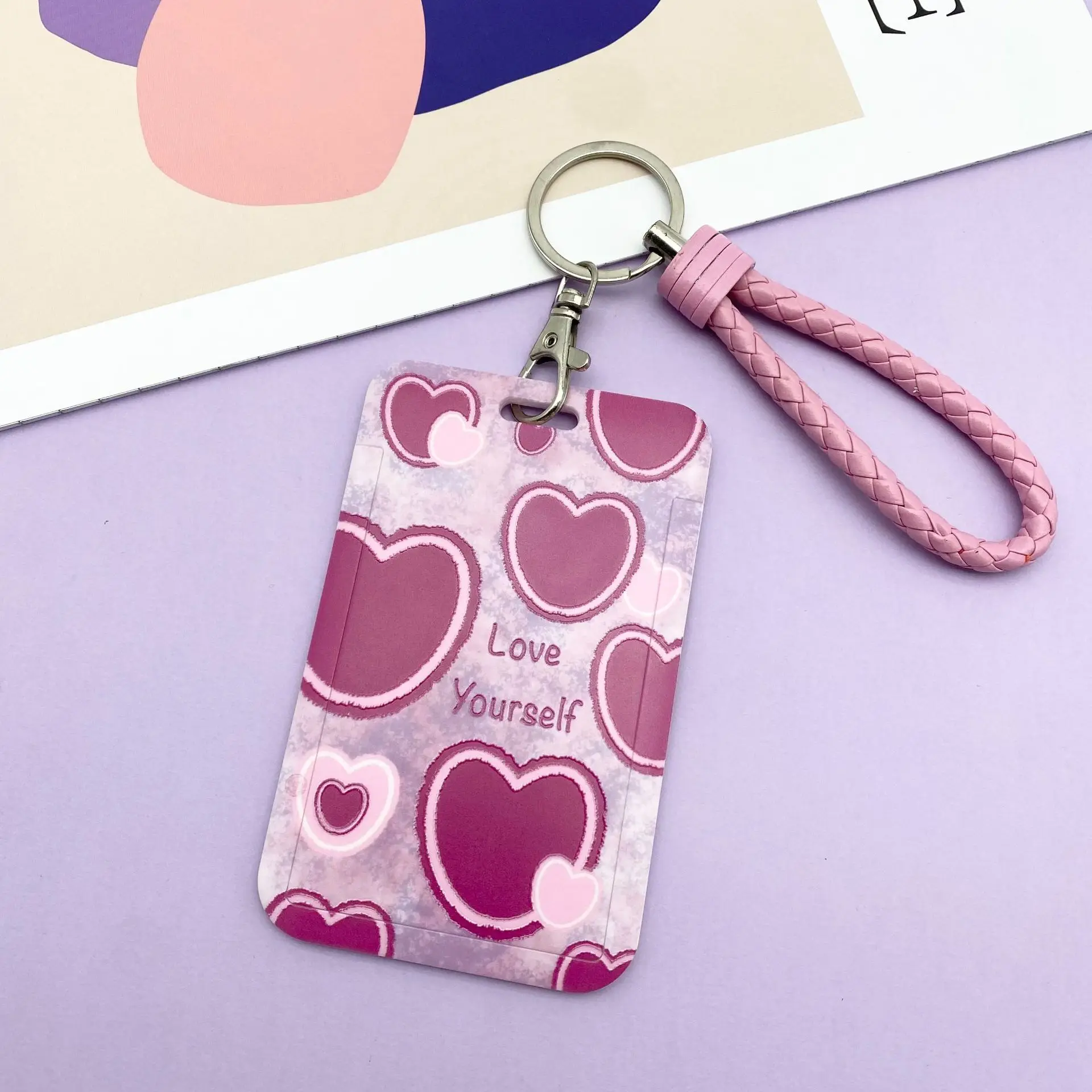 Y2K Fashion Kpop Idol Photocard Holder for Girl Sweet Purple Series Heart Style ID Card Student Card Holder School Supplies