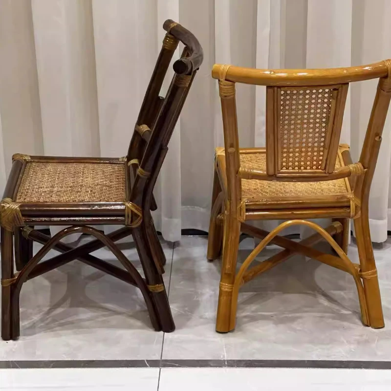 Natural Rattan Balcony Lounge Chair Handwoven Footstool with Backrest Reinforced Living Room Chair Household Entrance Shoe Seat
