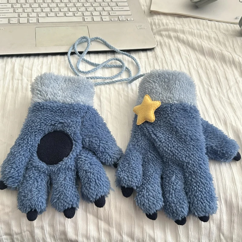 

New Stitch High-Quality Disney Cartoon Gloves Stitch Blue Paw Thicken Fleece-Lined Mittens Winter Warm Kids Adult Christmas Gift