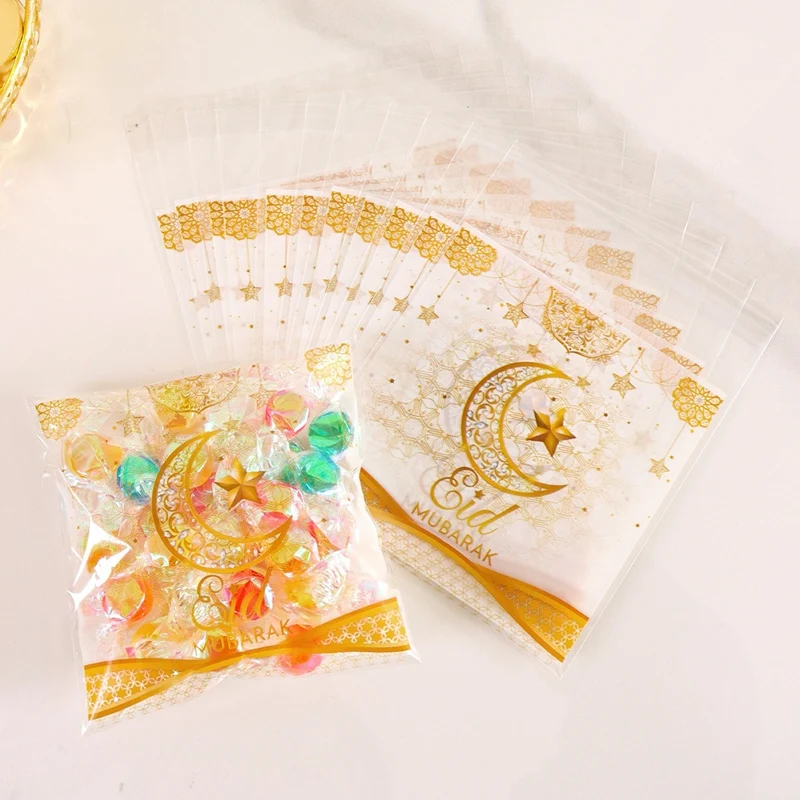 50/100 Uds. Bolsas de regalo Eid Mubarak bolsa de plástico galleta dulce Ramadán Kareem decoración 2025 bolsa de embalaje para fiesta musulmana islámica