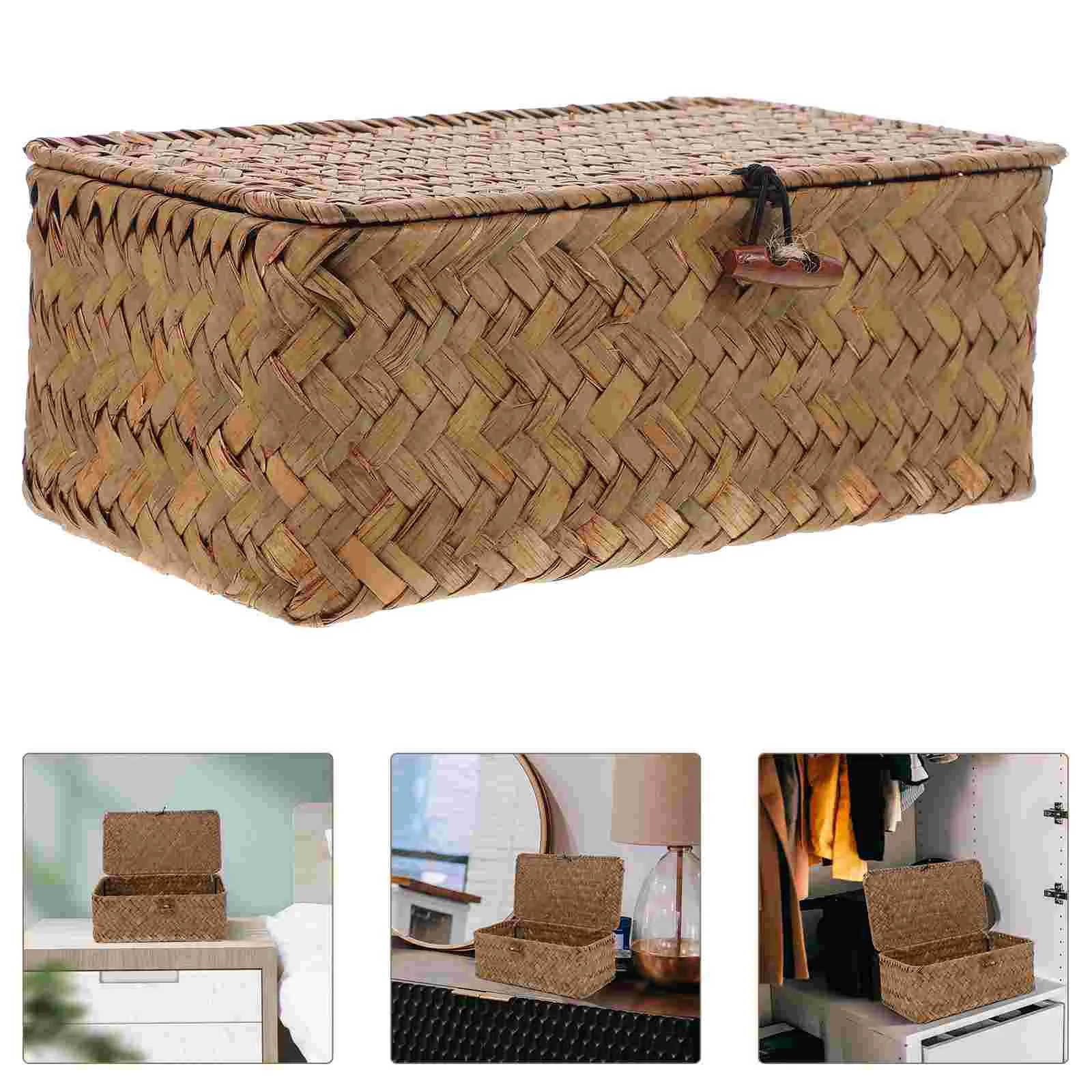 

Trash Can Storage Boxes Desktop Basket Container Woven Child Food Containers with Lids