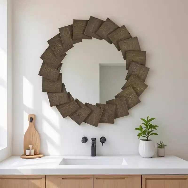 Retro Bathroom Irregular Mirror Luxury Classic Makeup Custom Mirror Wood Desktop Standing Specchio Trucco Bedroom Accessories