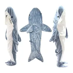 Kawaii Shark Blanket Flannel Wearable Blanket Hoodie Ultra Soft Fleece for Boys Girls Women Men Movie Night Shark Cosplay Gifts