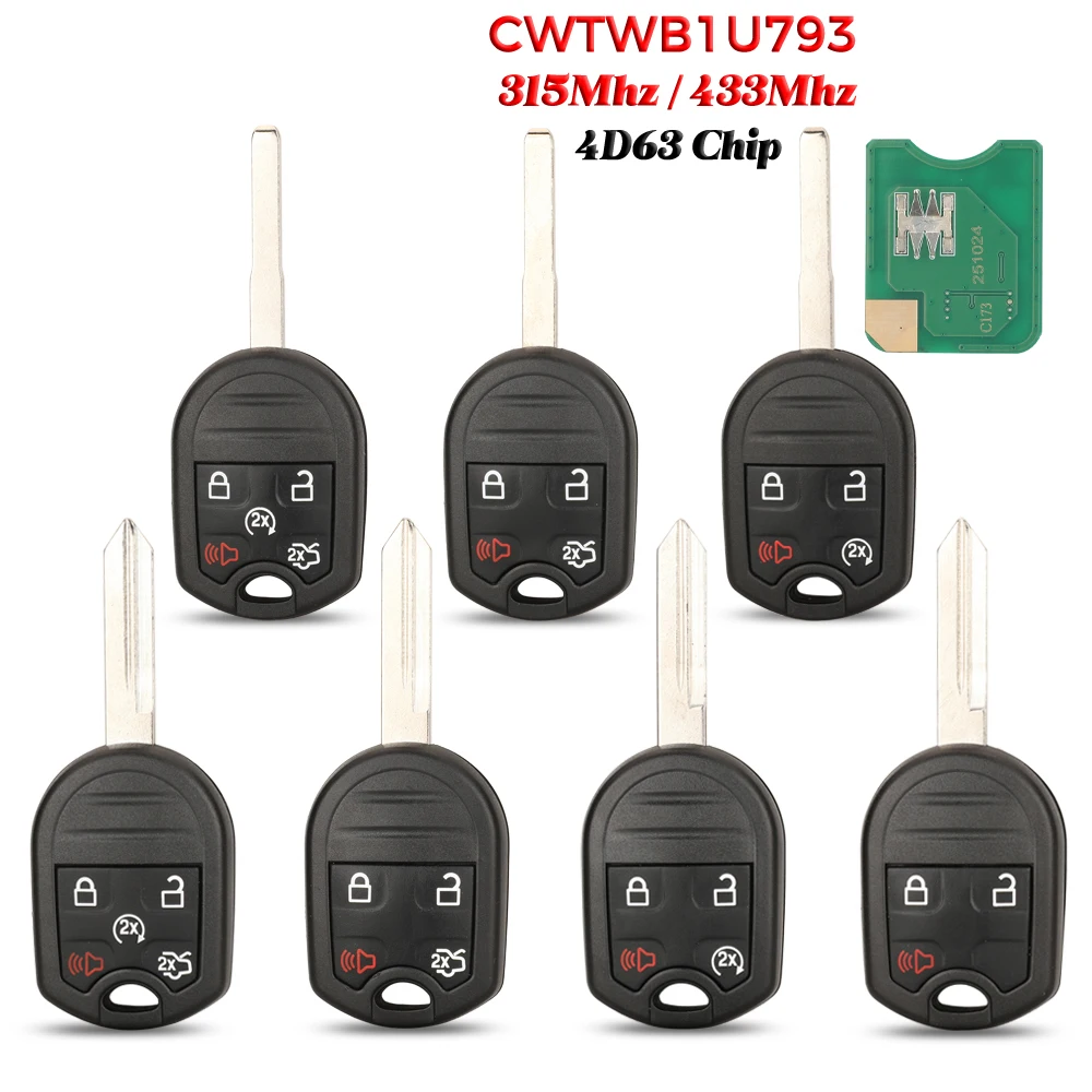 Jingyuqin CWTWB1U793 433/315MHz ID63 Remote Key for Ford Edge Escape Expedition Explorer Flex Fusion Mustan Taurus Mazda Tribute
