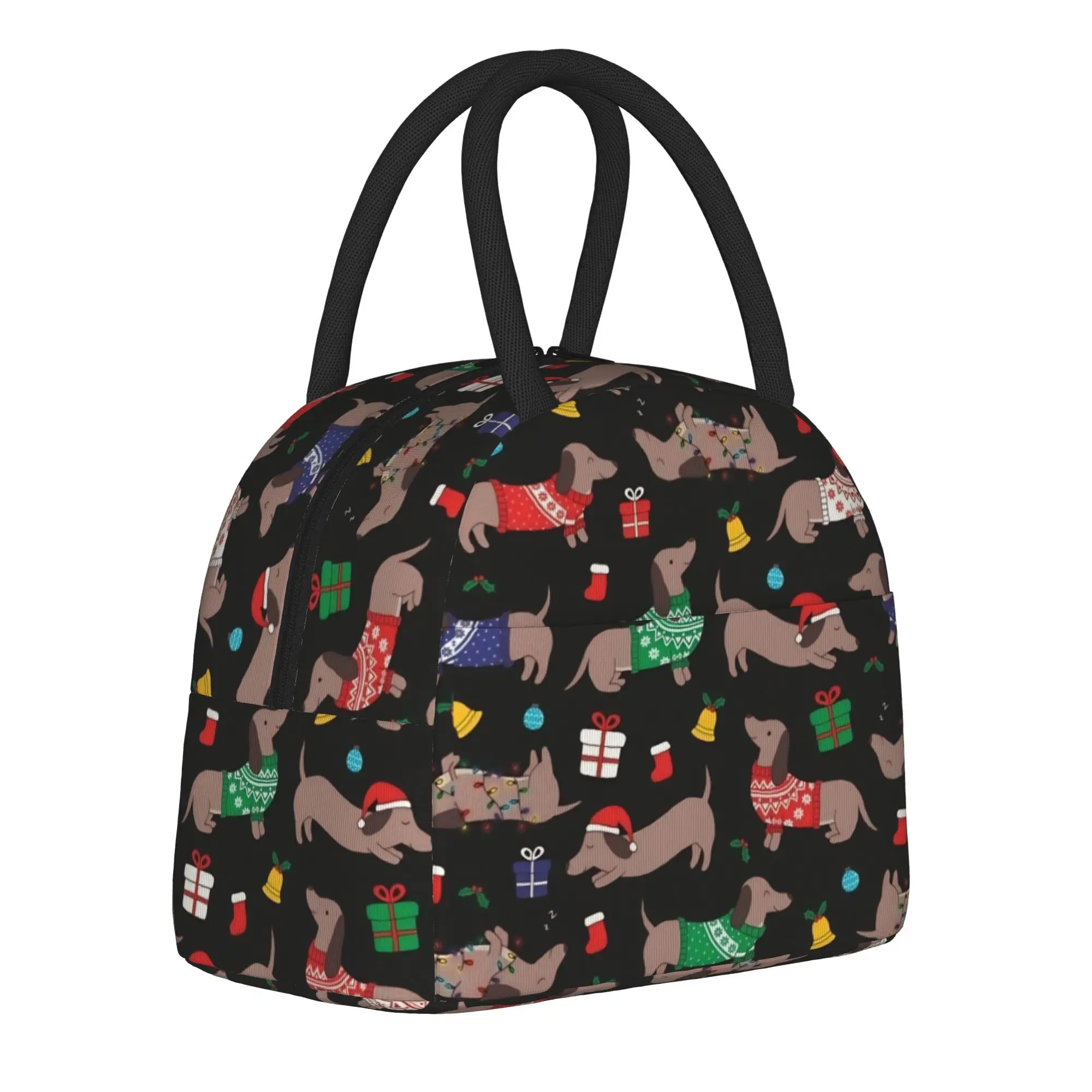 Dachshund Christmas Insulated Lunch Bag Portable Dogs Animal Reusable Cooler Bag Tote Lunch Box Office  Outdoor Men Women