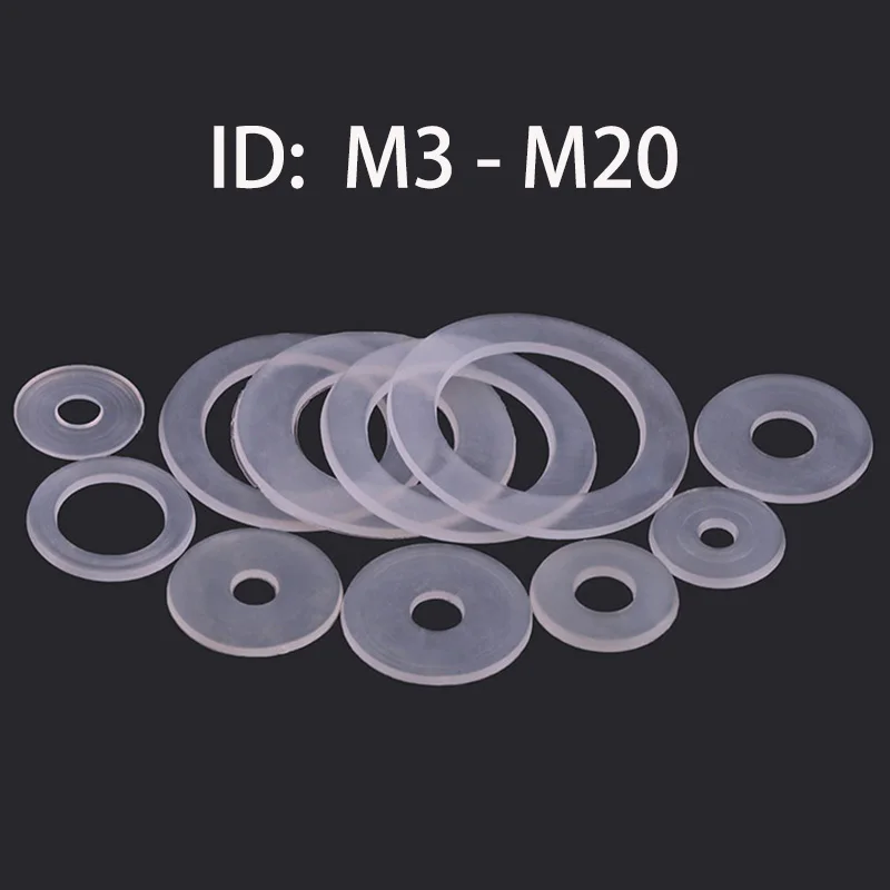 200/100/50pcs Transparent Plastic Nylon Washer Round Insulating Seal Flat Rings Gasket Pad PE Rubber Ultrathin Washers M3-M20