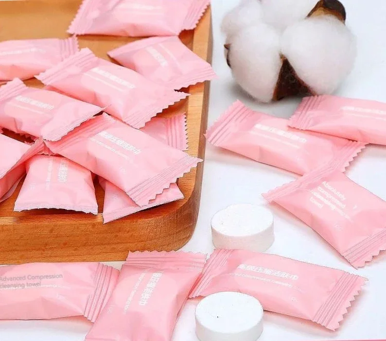 50Pcs Nén Khăn Du Lịch Trong Túi Nén Thích Hợp Cho Da Nhạy Cảm Bông Làm Sạch Khăn Mặt Dùng Một Lần Gói