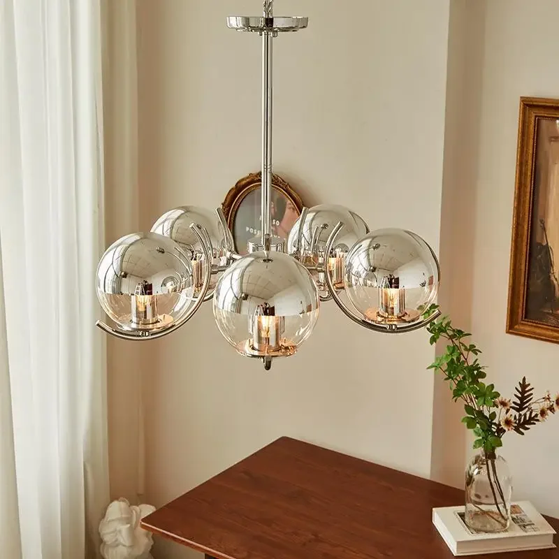 Medieval space age chandeliers, silver modern magic beans, lamps