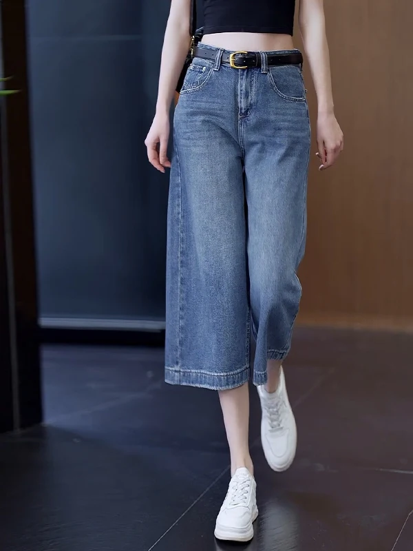 

Утягивающие прямые широкие джинсы, женские повседневные тонкие летние новые джинсы со средней талией, универсальные джинсы свободного покроя