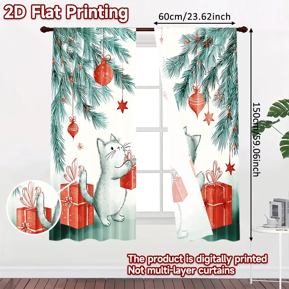 2D flat printing 2pcs Scene Curtain Christmas Playful Cats Digital Printed Polyester Drapes Birthday Party for Holiday Portraits