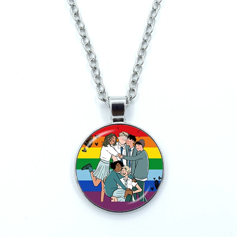 Heartstopper Necklaces Rainbow LGBT Handmade Glass Cabochon Pendant Jewelry Accessories For Lovers