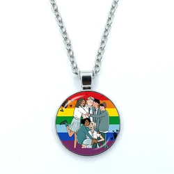 Heartstopper Necklaces Rainbow LGBT Handmade Glass Cabochon Pendant Jewelry Accessories For Lovers