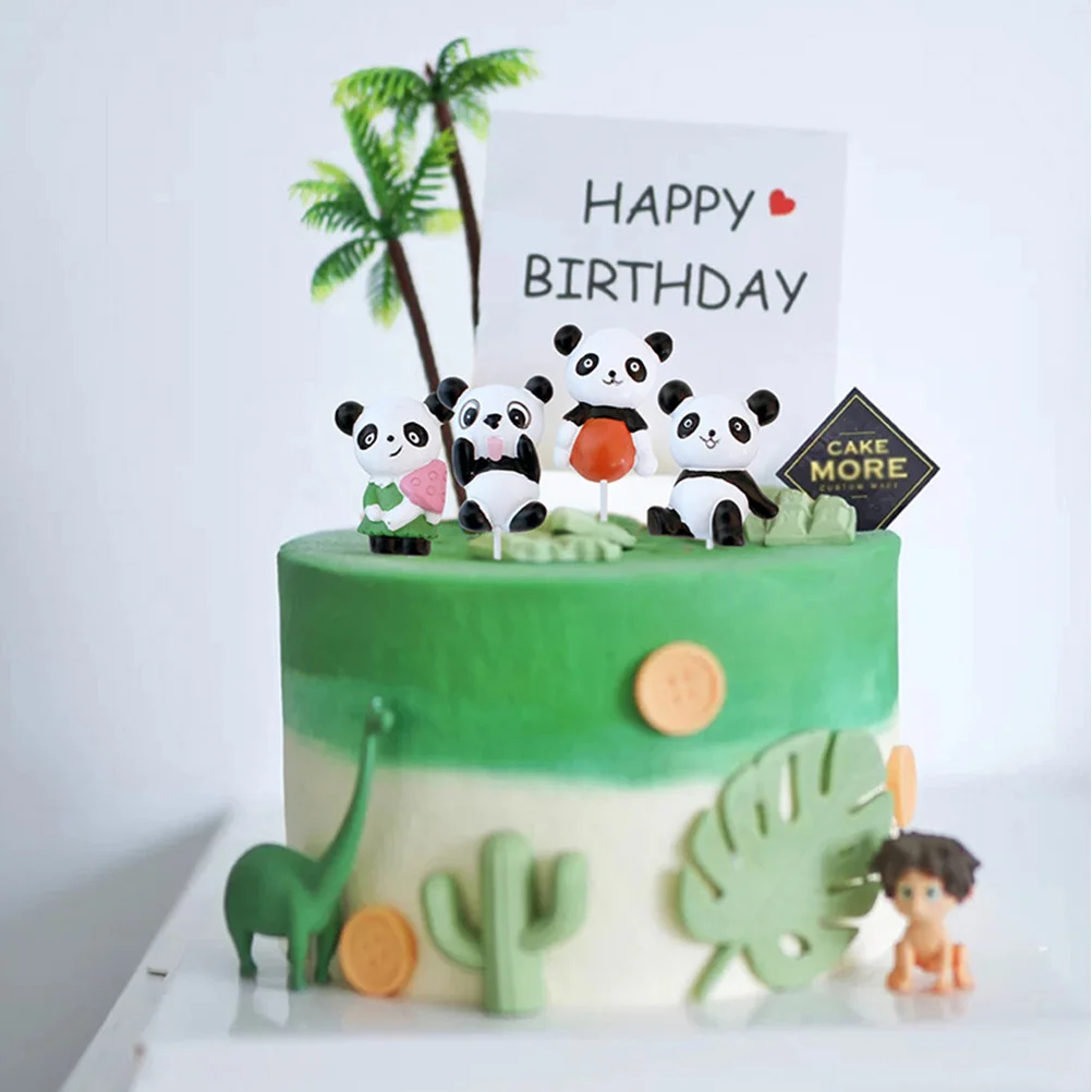 4Pcs High Class Resin Panda Cake Toppers Safe for Birthday Party Decoration Panda Cake Toppers Cupcake Topper Party Supplies