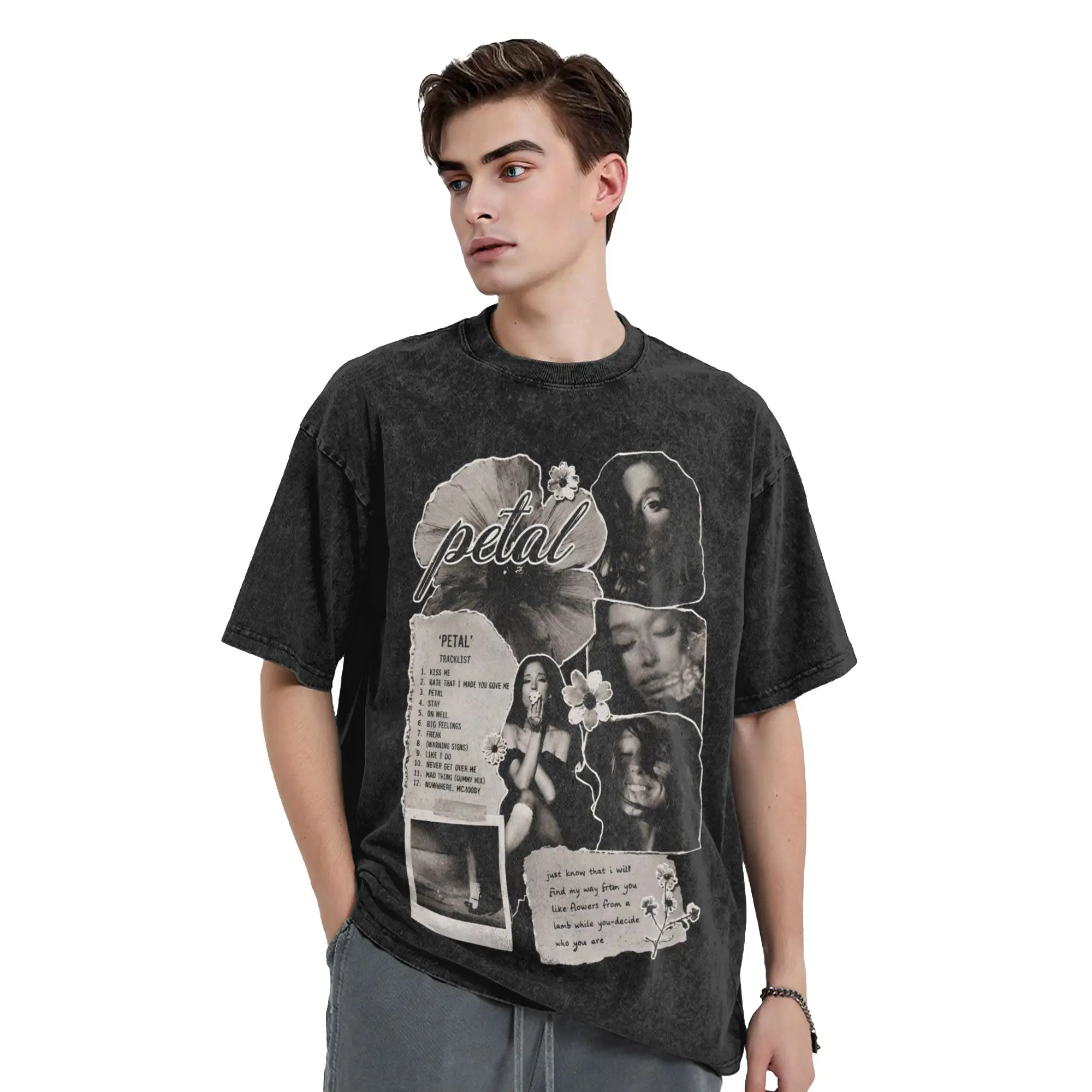 Ariana Grandes Petal Washed T Shirts Streetwear  Vintage T-Shirt  Tee Shirt for Men Women Cotton Harajuku Summer