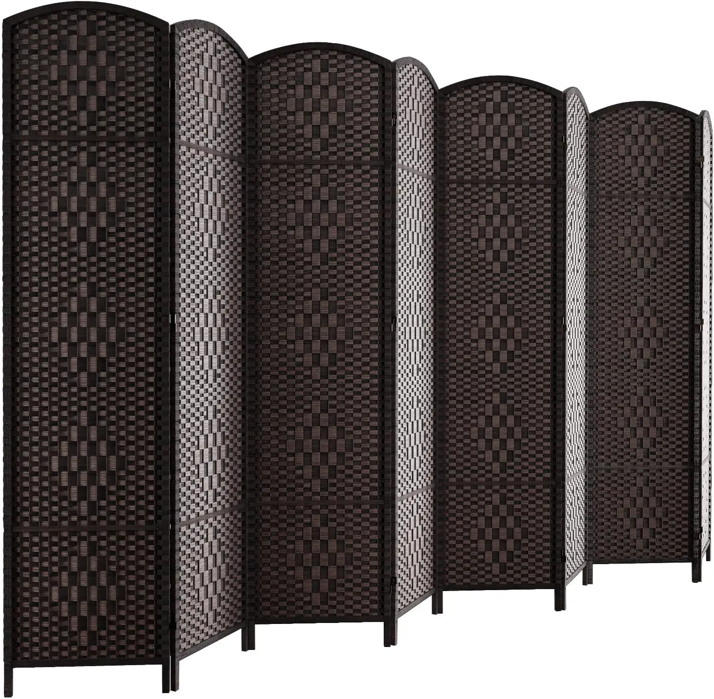 8 Panel Room Divider Dark Mocha 6Ft Tall Temporary Privacy Screen Partition Wall Space Separator Bedroom