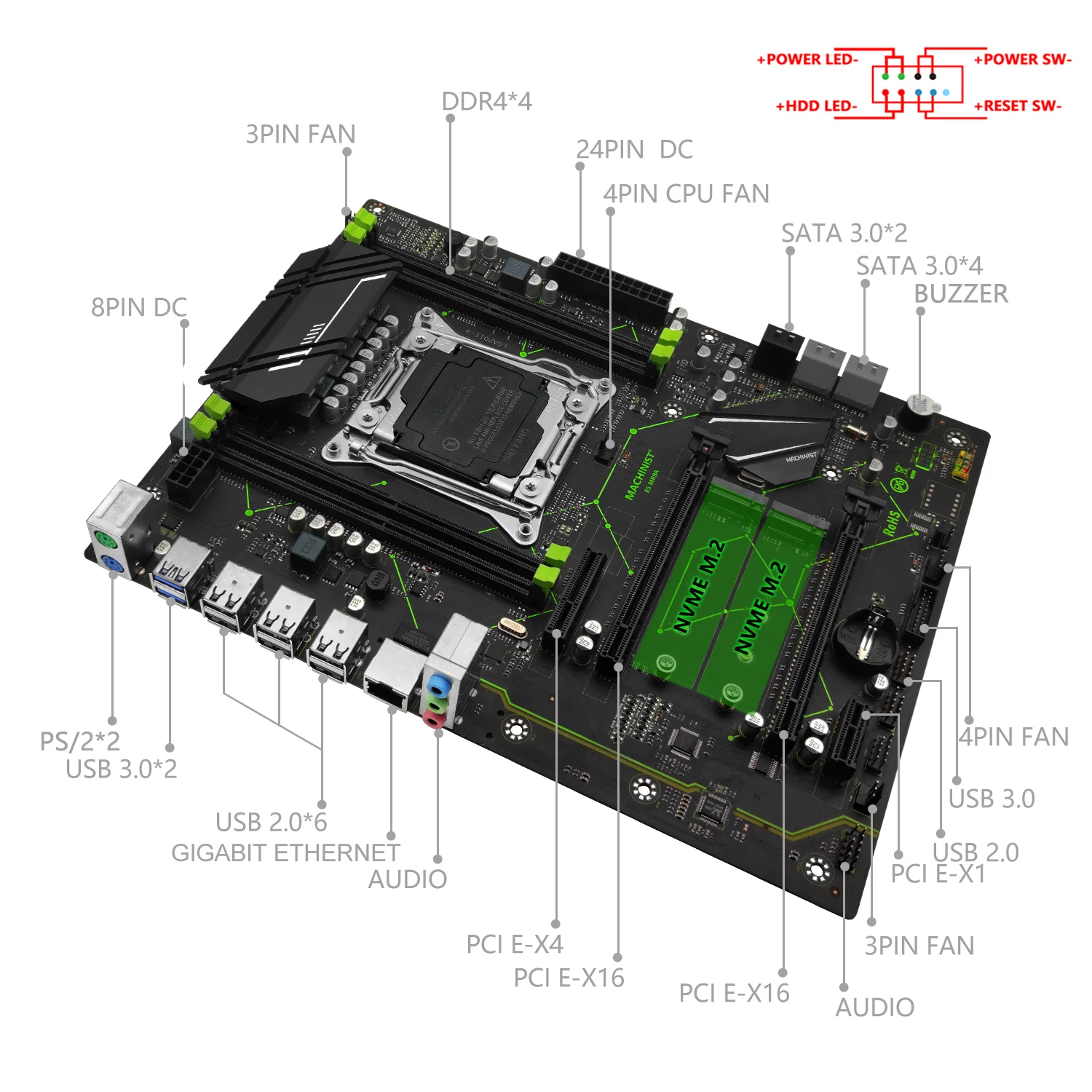 MACHINIST X99 Motherboard LGA 2011-3 Support Kit Xeon E5 2667 V4 2670 V3 CPU and DDR4 ECC RAM Desktop Memory Nvme M.2  ATX MR9A