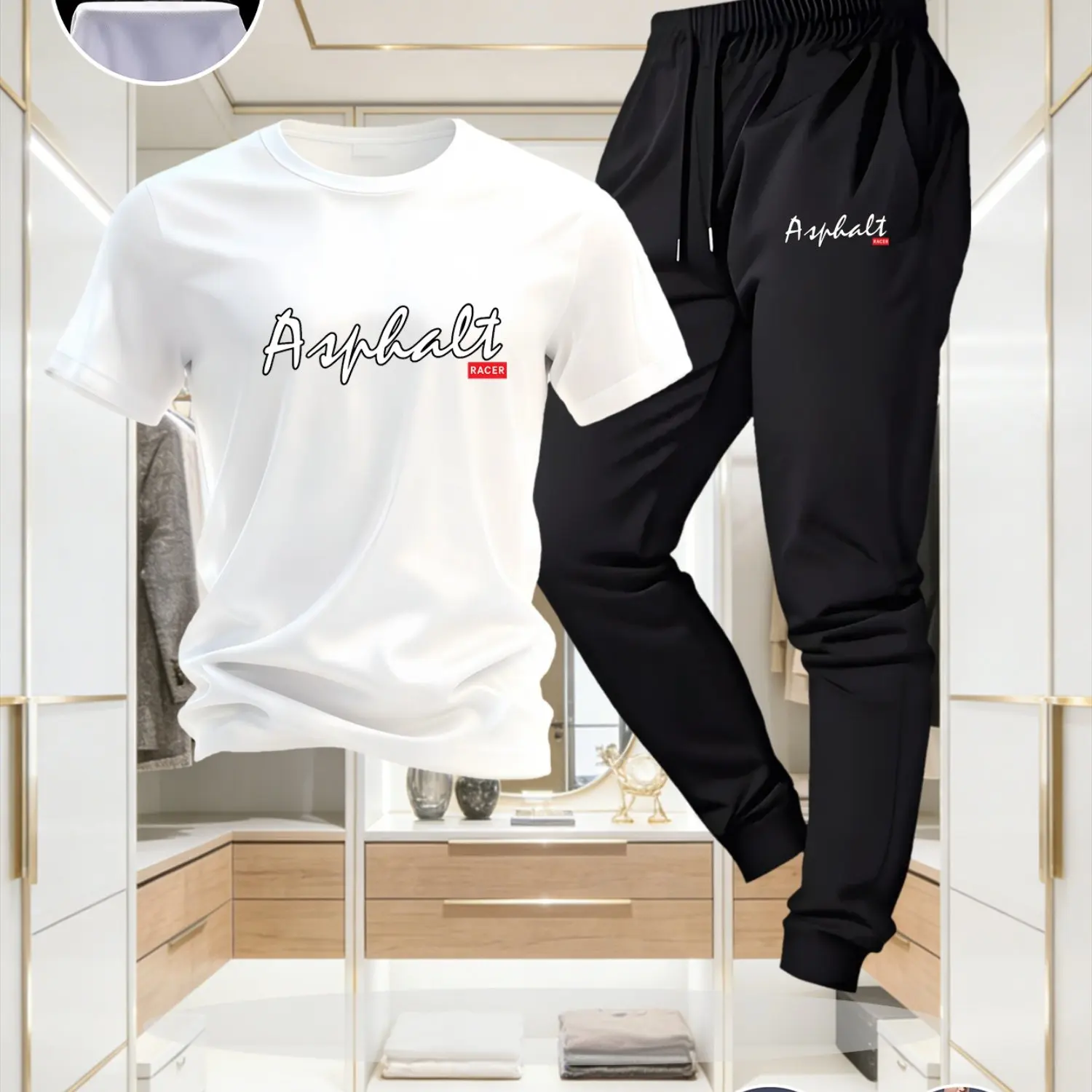 

Men's Spring & Summer [Casual Vibe 2-Piece Set] Cotton Short Sleeve & Mixed Color Bottoms Set, Simple Print