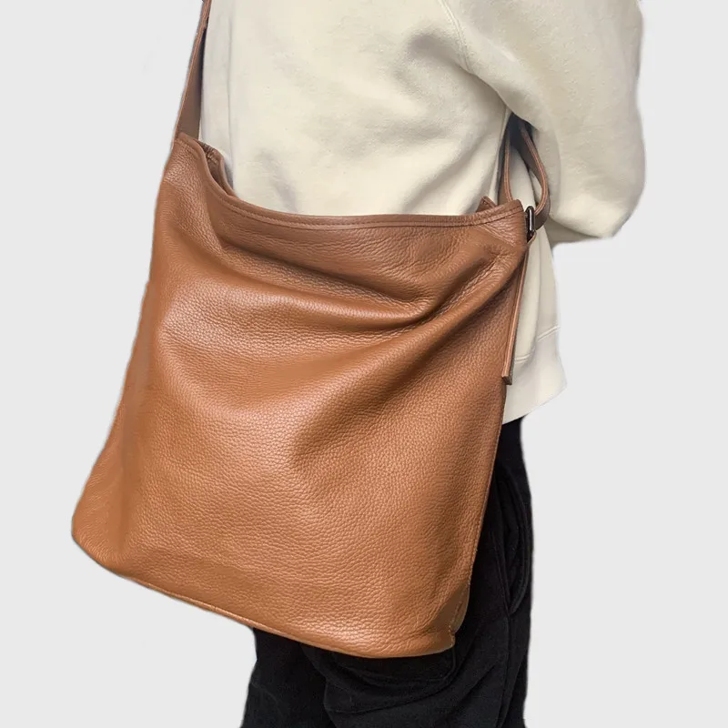 

Casual Large Capacity Tote Bags For Women Soft Genuine Leather Slouchy Cowhide Handbag Female Single Shoulder Crossbody Big Bag