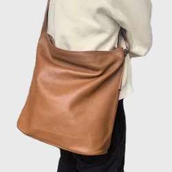 Casual Large Capacity Tote Bags For Women Soft Genuine Leather Slouchy Cowhide Handbag Female Single Shoulder Crossbody Big Bag