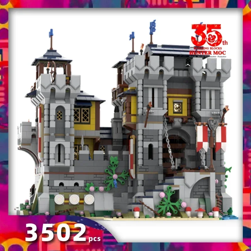 Briques de forteresse militaire médiévale, château noir modulaire, blocs de forteresse militaire, château de chevalier, briques d'architecture, cadeau moc