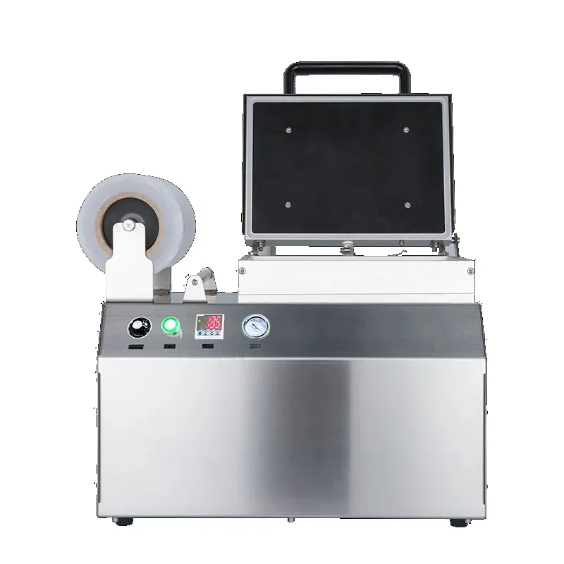 

【Popular】Semi-Automatic Pneumatic Vacuum Food Sealer Machine Heat Sealer Film Foil Tray Containers Food Skin Sealing VSP Machine
