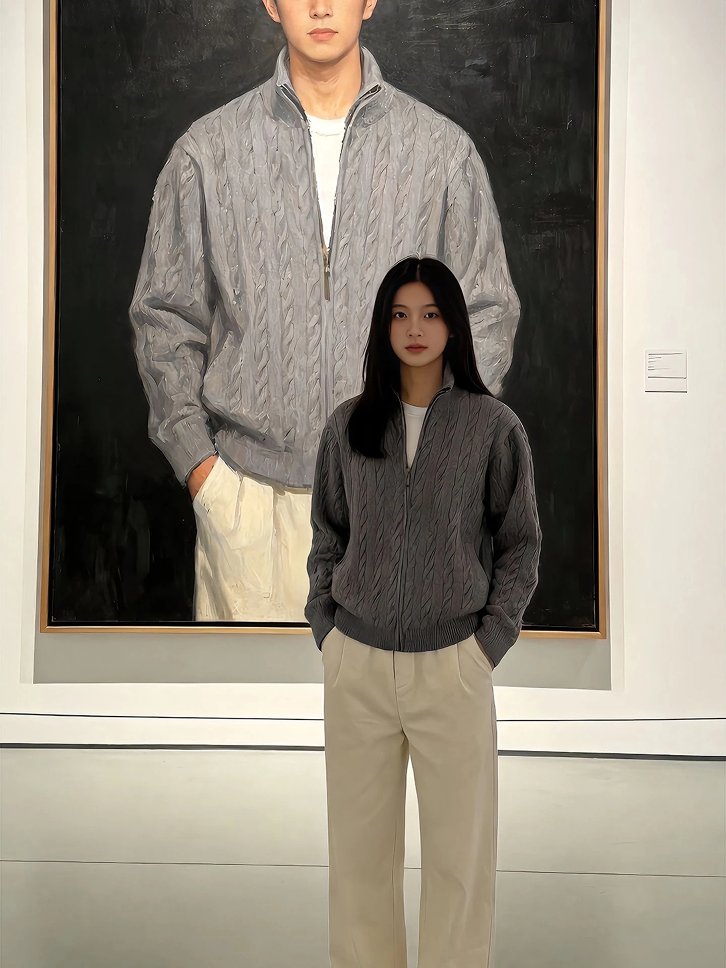 

Вязаный кардиган унисекс: весенний модный дизайн Cleanfit, воротник-стойка, тонкая верхняя одежда, повседневный стиль, на молнии, свободный крой