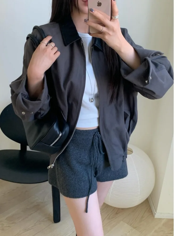 أنيقة الخريف جديد بولي Leather الجلود التباين اللون طوق فضفاض عادية طويلة Sve Jaet ort ملابس خارجية المرأة Faion تخفيف