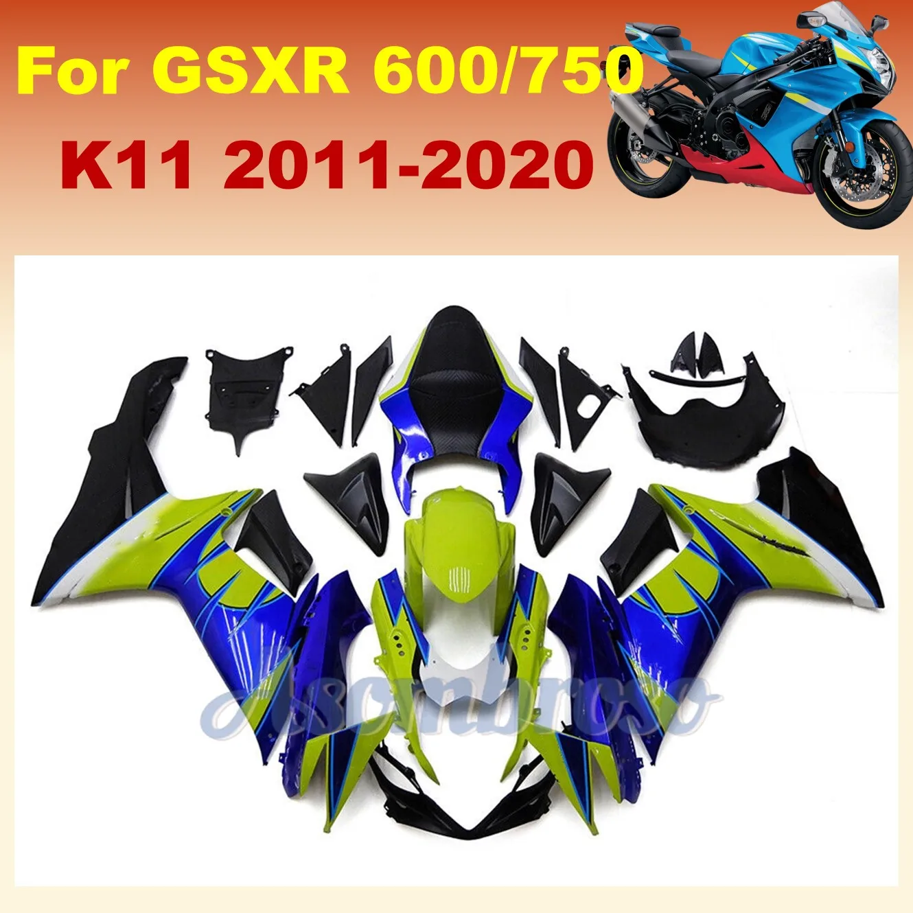 High Grade Fairing kit For GSXR600 750 2011 2012 2019 2020 GSX-R750 GSXR750 2013 2014 2015 2016 2017 2018 K11 Blue Green Bodys