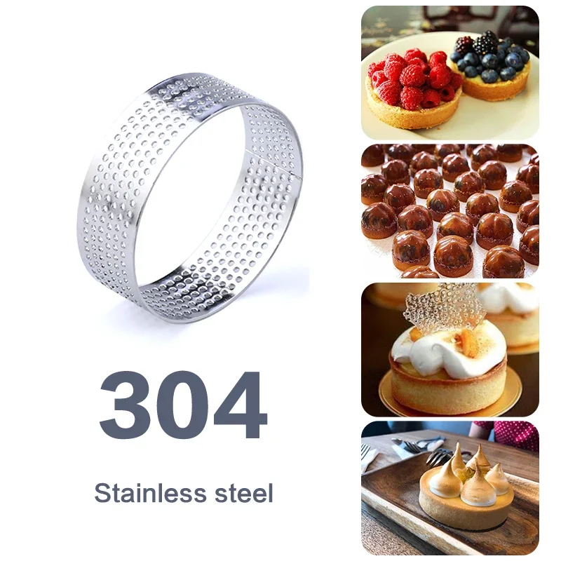 Circular Tart Ring Stainless Steel Tartlet Mold Perforated Fruit Pie Quiche Cake Mousse Mold Kitchen Pastry Baking Mold 1/4/6Pcs