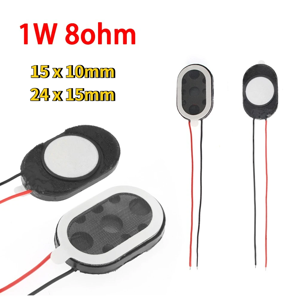 5/10Pcs 1W 8Ohm Oval Speakers 15x10mm/24x15mm Small Voice Horn Internal Magnetic Loudspeaker with Wire , for Arduino Projects