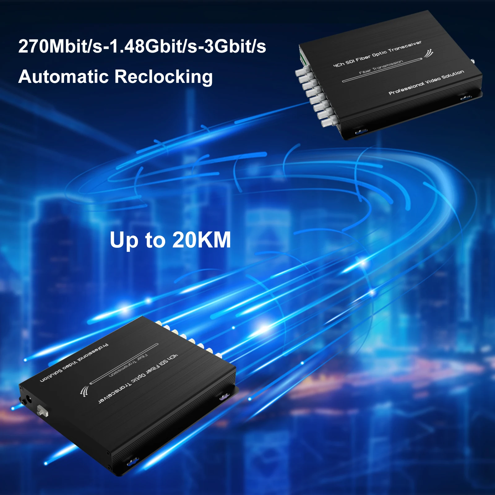 4CH HD/3G-SDI Fiber Optical Transceiver 20km Single Fiber RS485 over Converter Optical Extender with Loop Output Record - Image 2